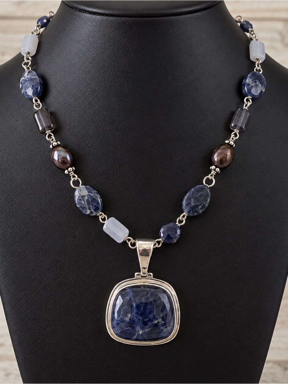 Silpada Sterling Silver Sodalite Beaded Pendant Necklace 16”